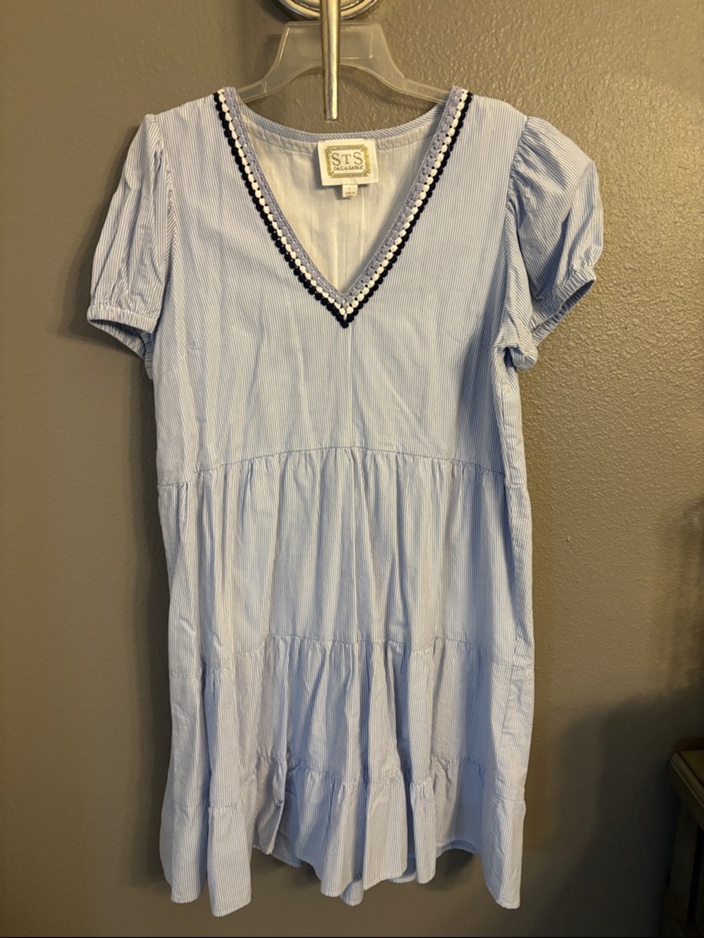 Sail to Sable Light Blue Mini Dress with Navy Trim
